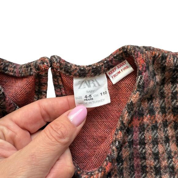 Zara Plaid Fleece Ruffle Dress Size 4-5y - Picture 4 of 4